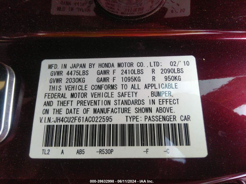 JH4CU2F61AC022595 2010 Acura Tsx 2.4