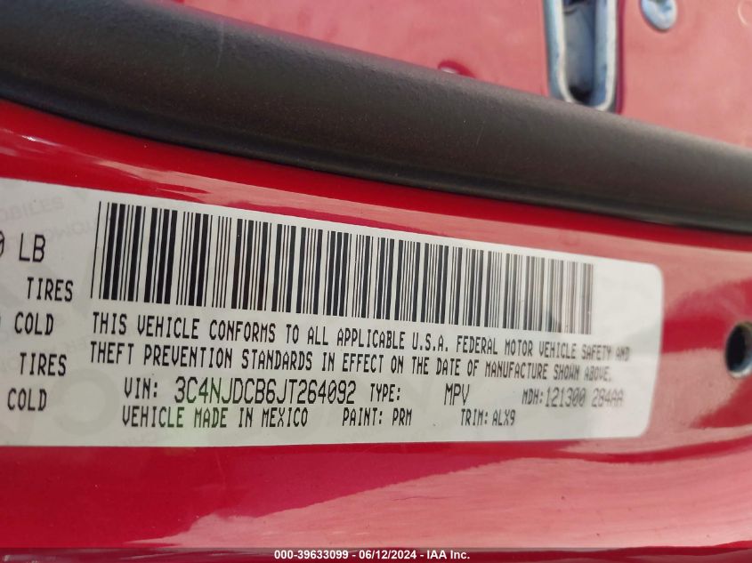 2018 Jeep Compass Limited 4X4 VIN: 3C4NJDCB6JT264092 Lot: 39633099