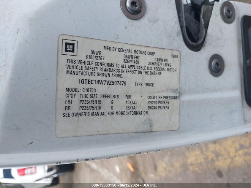 1997 GMC Sierra 1500 Special VIN: 1GTEC14W7VZ507479 Lot: 39633150