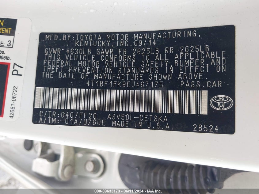 2014 Toyota Camry Se VIN: 4T1BF1FK9EU467175 Lot: 39633173