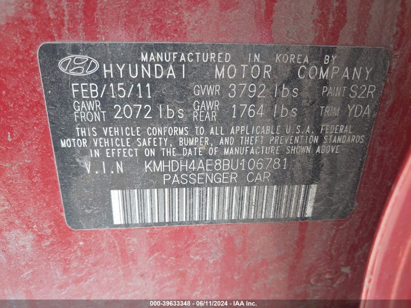 KMHDH4AE8BU106781 | 2011 HYUNDAI ELANTRA