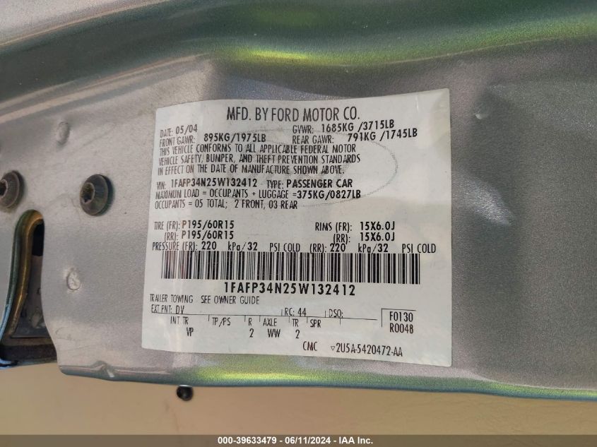 1FAFP34N25W132412 2005 Ford Focus Zx4