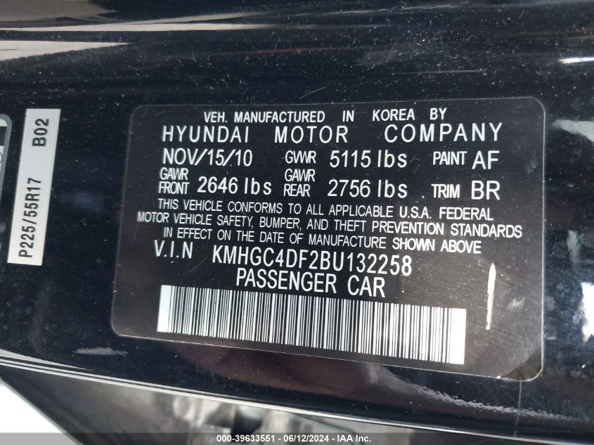 KMHGC4DF2BU132258 2011 Hyundai Genesis 4.6