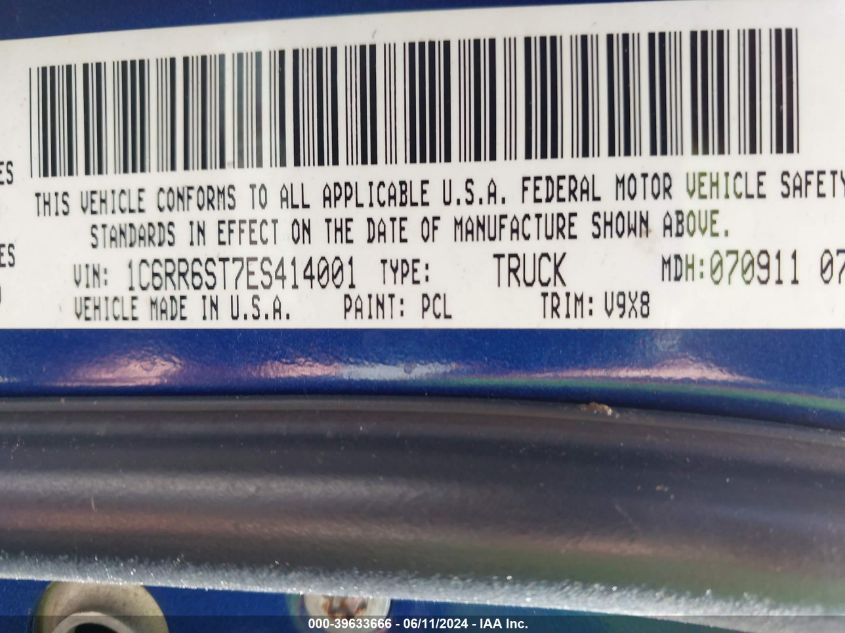 2014 Ram 1500 Tradesman VIN: 1C6RR6ST7ES414001 Lot: 39633666
