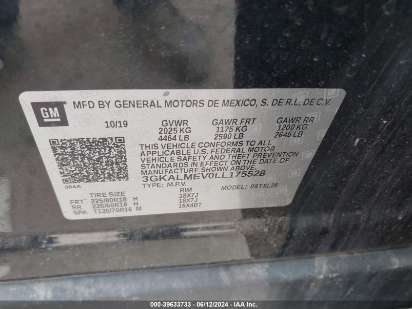 2020 GMC Terrain Fwd Sle VIN: 3GKALMEV0LL175528 Lot: 39633733