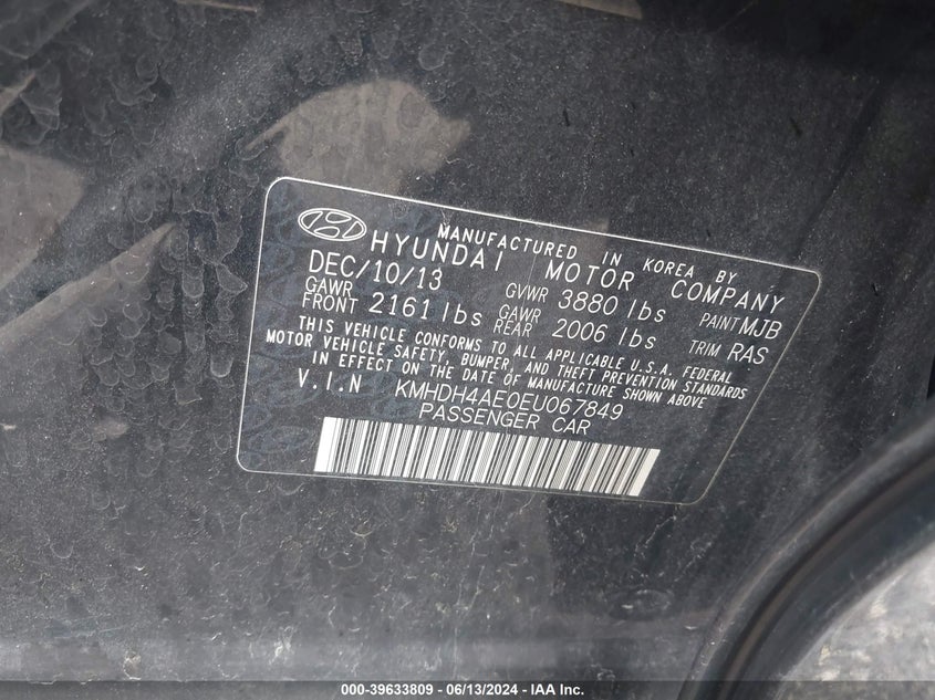 2014 Hyundai Elantra Se VIN: KMHDH4AE0EU067849 Lot: 39633809