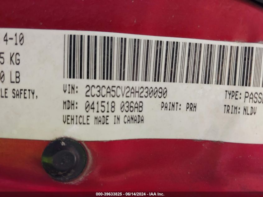 2010 Chrysler 300 Touring/Signature Series/Executive Series VIN: 2C3CA5CV2AH230090 Lot: 39633825