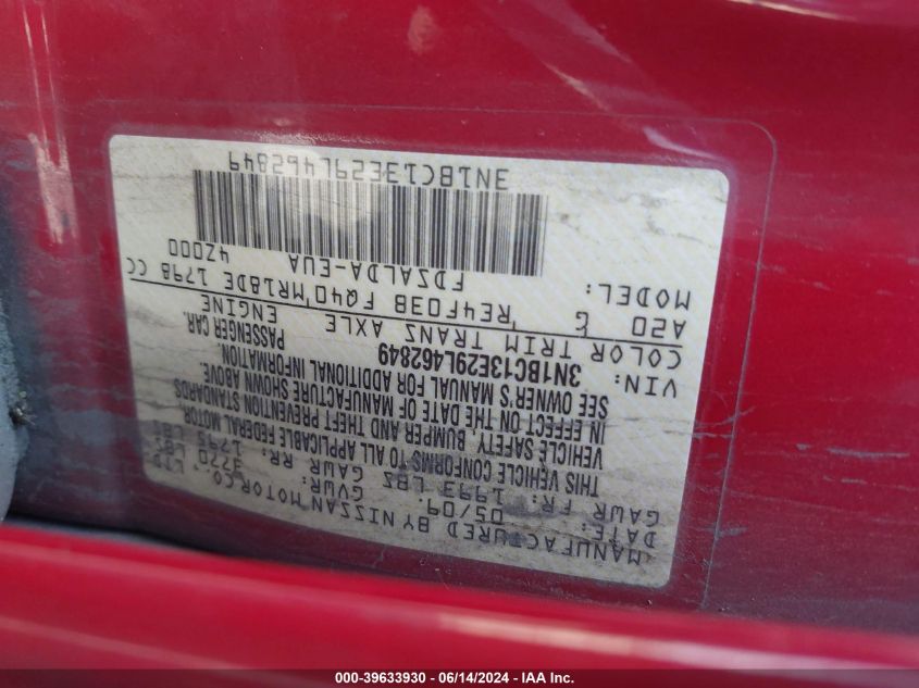 2009 Nissan Versa 1.8S VIN: 3N1BC13E29L462849 Lot: 39633930