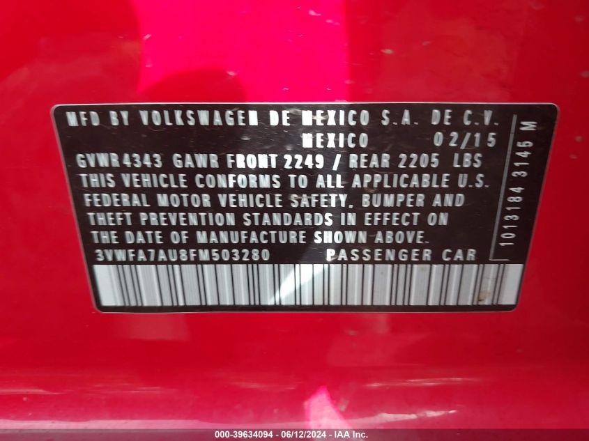 2015 VOLKSWAGEN GOLF SPORTWAGEN TDI S 4-DOOR - 3VWFA7AU8FM503280