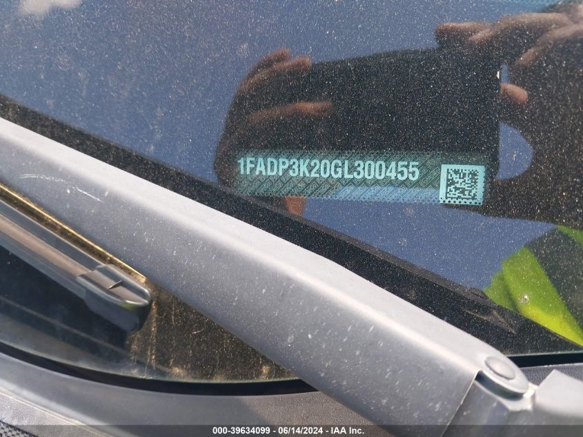 2016 Ford Focus Se VIN: 1FADP3K20GL300455 Lot: 39634099