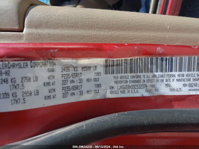 2003 Jeep Grand Cherokee Limited VIN: 1J4GW58N33C532379 Lot: 39634230