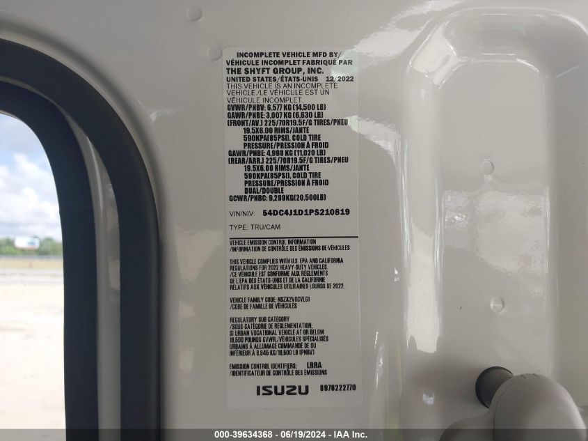2023 Isuzu Npr Hd VIN: 54DC4J1D1PS210819 Lot: 39634368