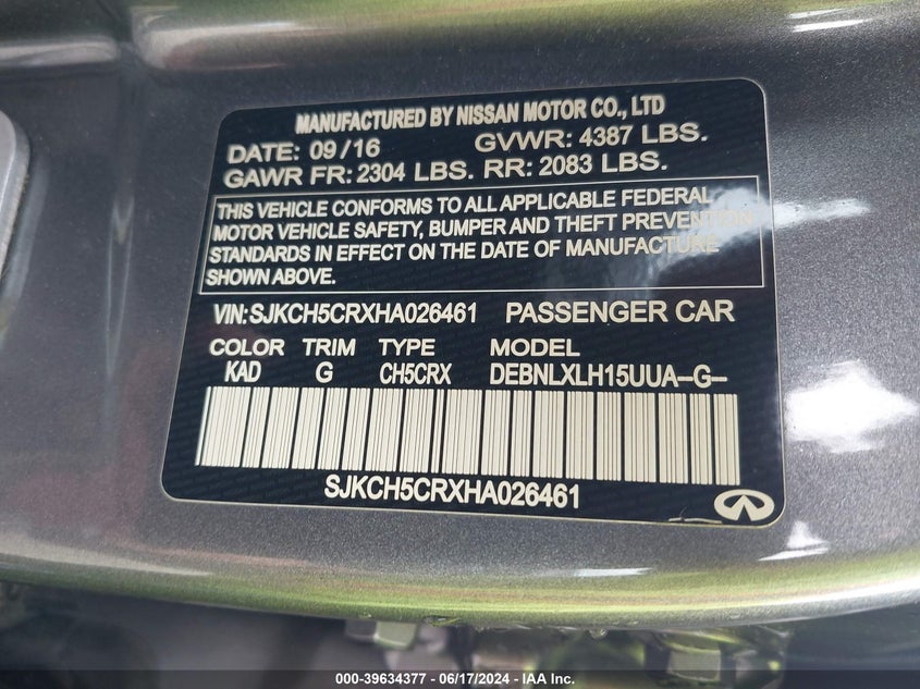 2017 INFINITI QX30 LUXURY - SJKCH5CRXHA026461