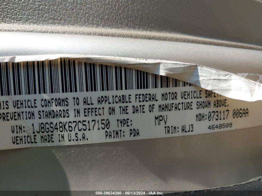 2007 Jeep Grand Cherokee Laredo VIN: 1J8GS48K67C517150 Lot: 39634380