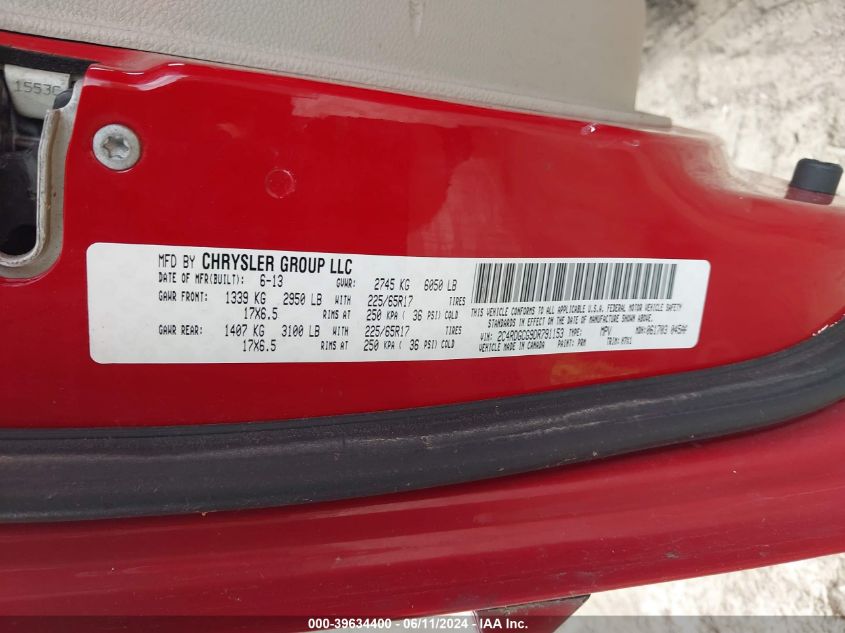 2013 Dodge Grand Caravan Sxt VIN: 2C4RDGCG9DR791153 Lot: 39634400