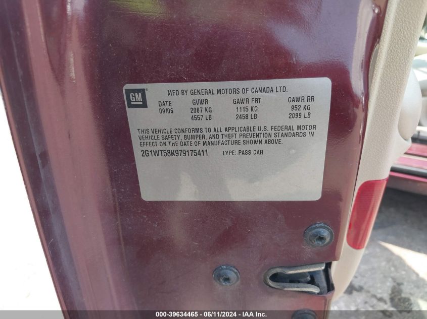 2007 Chevrolet Impala Lt VIN: 2G1WT58K979175411 Lot: 39634465