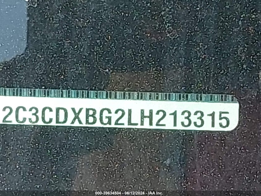 2020 Dodge Charger Sxt Rwd VIN: 2C3CDXBG2LH213315 Lot: 39634504