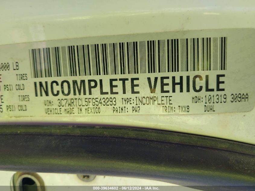 2015 Ram 3500 Chassis Tradesman/Slt/Laramie VIN: 3C7WRTCL5FG543293 Lot: 39634602