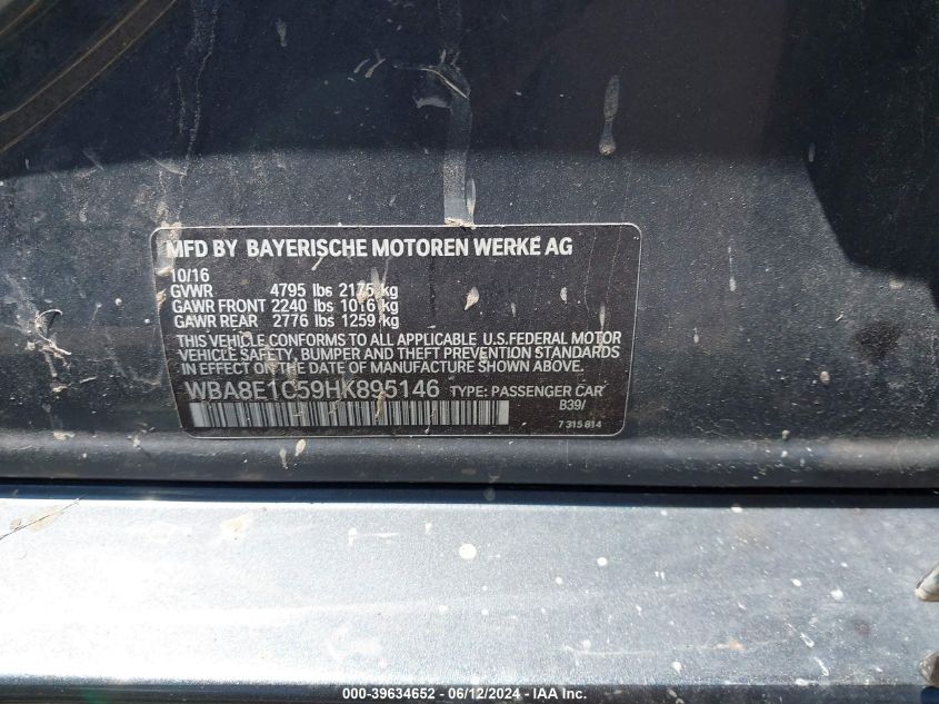 2017 BMW 330E IPERFORMANCE - WBA8E1C59HK895146