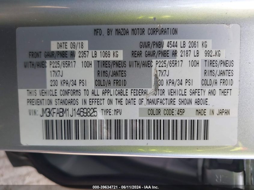 2018 Mazda Cx-5 Sport VIN: JM3KFABM1J1469825 Lot: 39634721