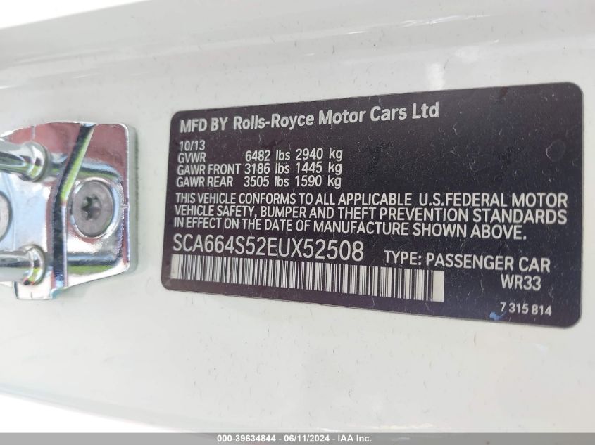 2014 Rolls-Royce Ghost - SCA664S52EUX52508