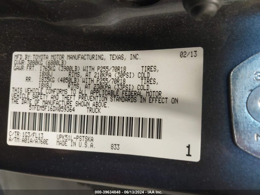 2013 TOYOTA TUNDRA CREWMAX SR5 - 5TFEM5F16DX059364