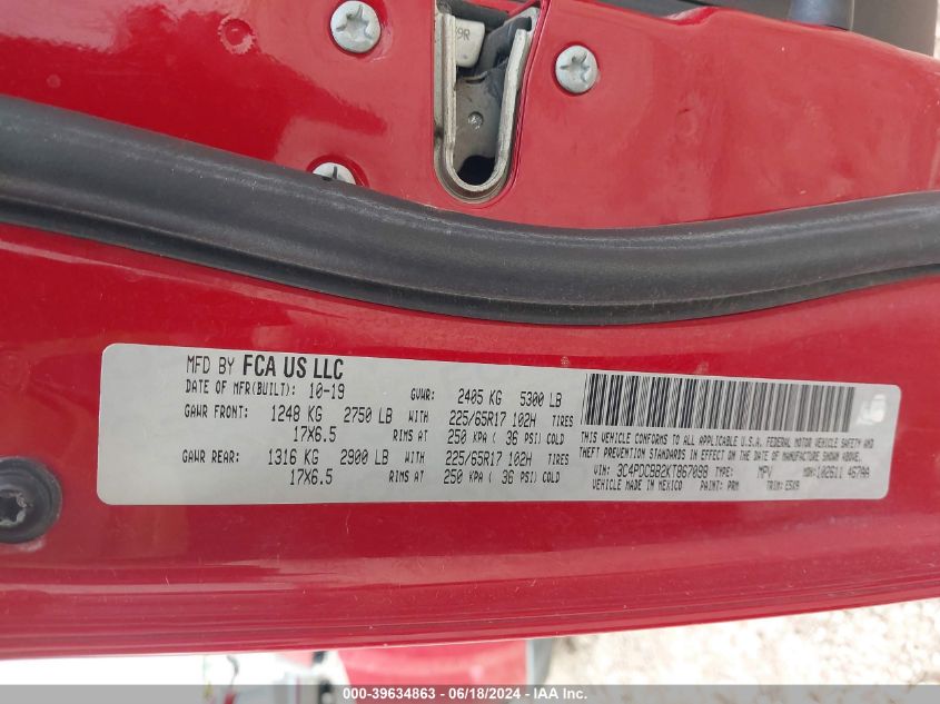 2019 Dodge Journey Se VIN: 3C4PDCBB2KT867098 Lot: 39634863