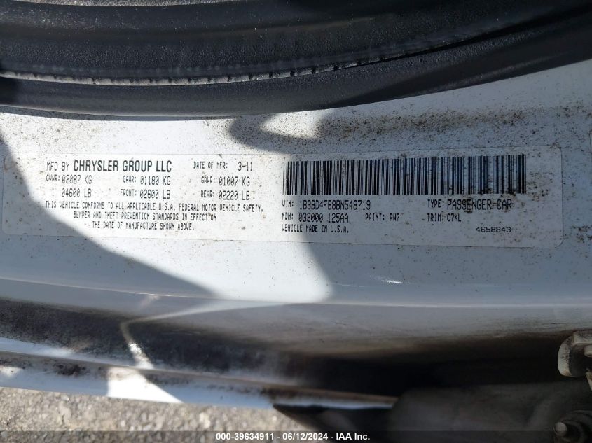 2011 Dodge Avenger Express VIN: 1B3BD4FB8BN548719 Lot: 39634911