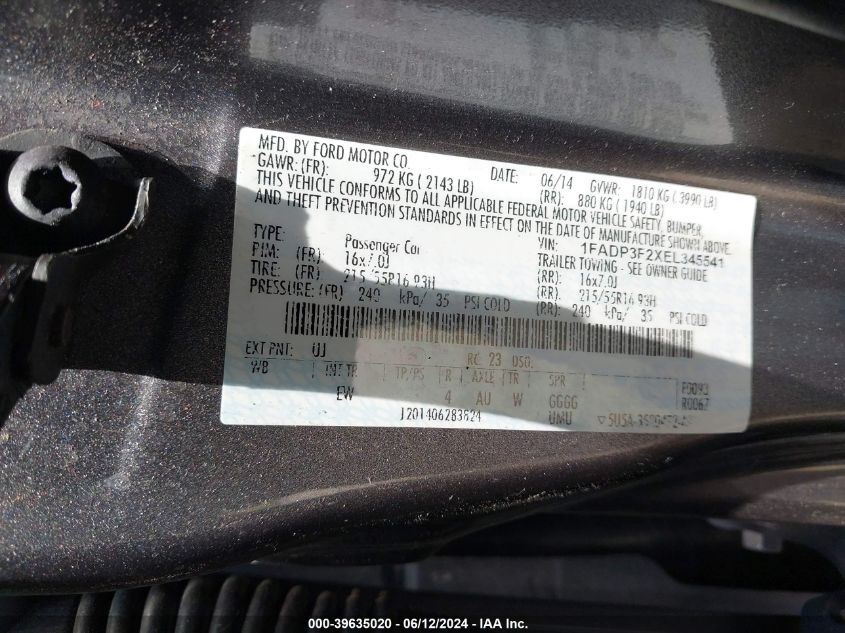 1FADP3F2XEL345541 2014 Ford Focus Se