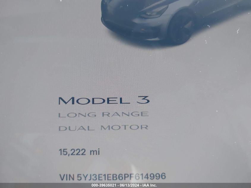 2023 Tesla Model 3 Long Range Dual Motor All-Wheel Drive VIN: 5YJ3E1EB6PF614996 Lot: 39635021