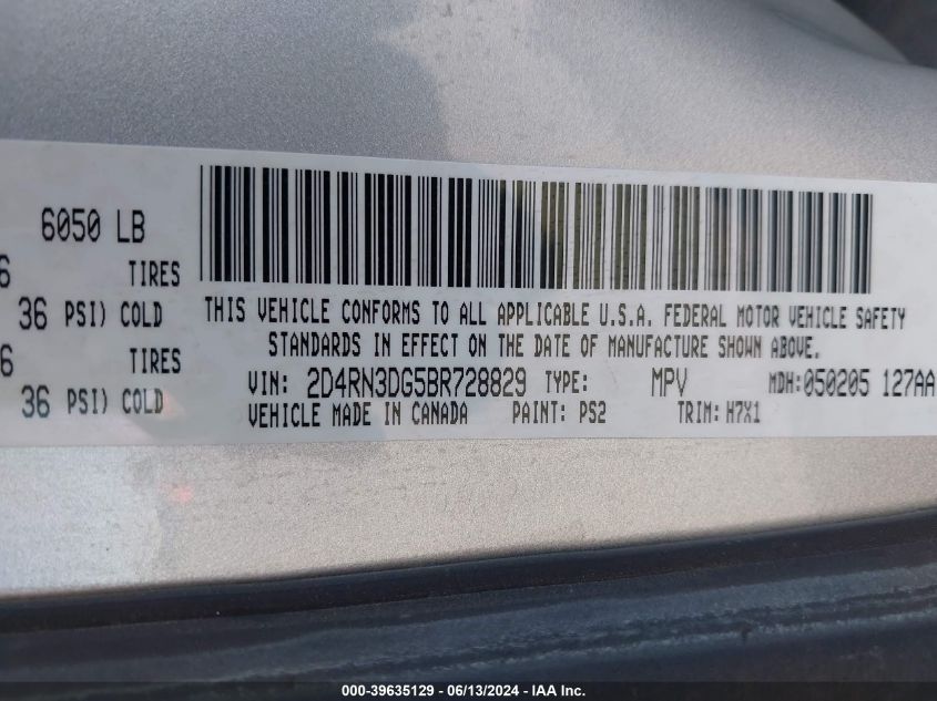 2011 Dodge Grand Caravan Mainstreet VIN: 2D4RN3DG5BR728829 Lot: 39635129