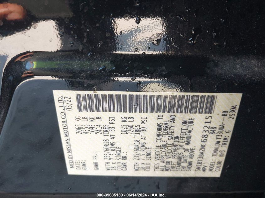 2022 Nissan Rogue Sv Fwd VIN: 5N1BT3BA2NC683215 Lot: 39635139