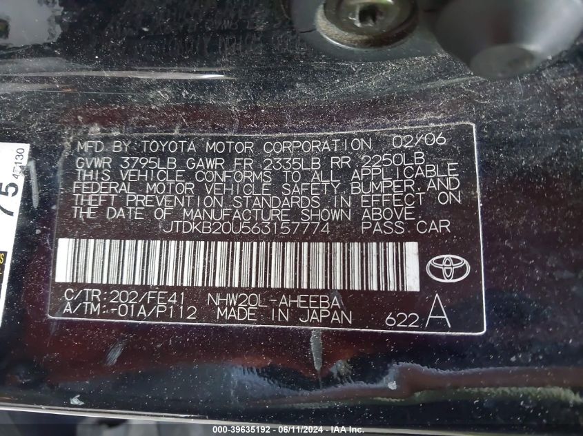 JTDKB20U563157774 | 2006 TOYOTA PRIUS