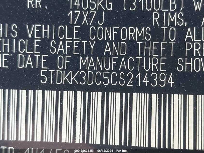 2012 Toyota Sienna Le V6 8 Passenger VIN: 5TDKK3DC5CS214394 Lot: 39635351