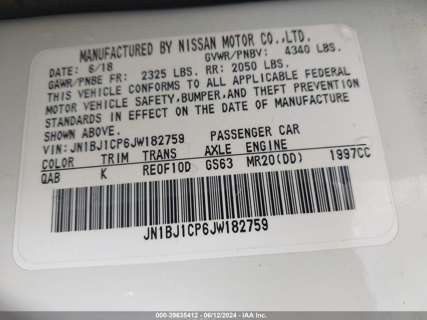 2018 Nissan Rogue Sport Sv VIN: JN1BJ1CP6JW182759 Lot: 39635412