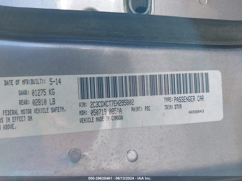 2014 Dodge Charger R/T VIN: 2C3CDXCT7EH295802 Lot: 39635461