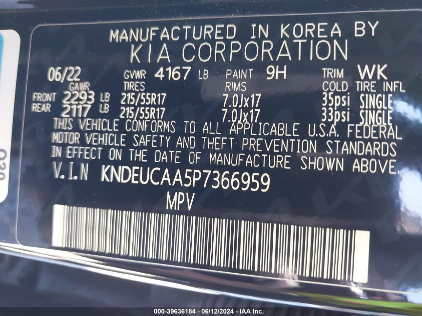 2023 Kia Seltos S VIN: KNDEUCAA5P7366959 Lot: 39636184