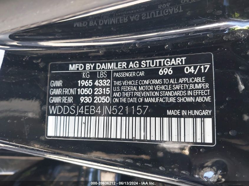 2018 Mercedes-Benz Cla 250 VIN: WDDSJ4EB4JN521157 Lot: 39636212