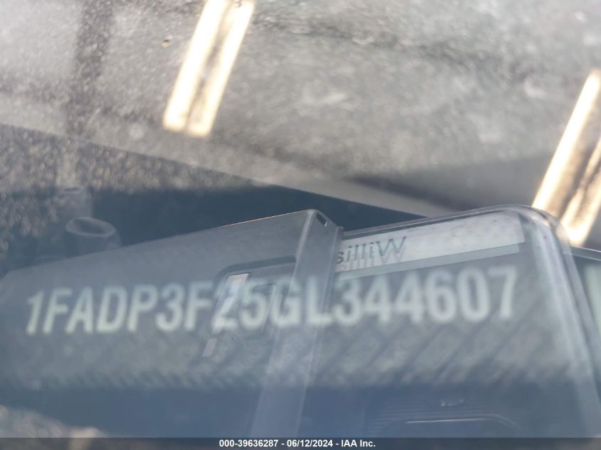2016 Ford Focus Se VIN: 1FADP3F25GL344607 Lot: 39636287