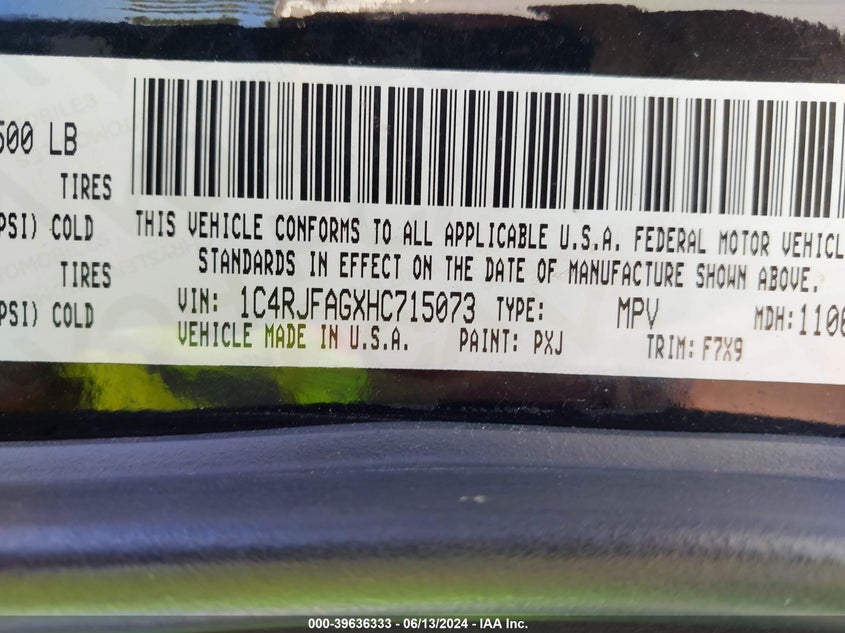 2017 Jeep Grand Cherokee Laredo 4X4 VIN: 1C4RJFAGXHC715073 Lot: 39636333