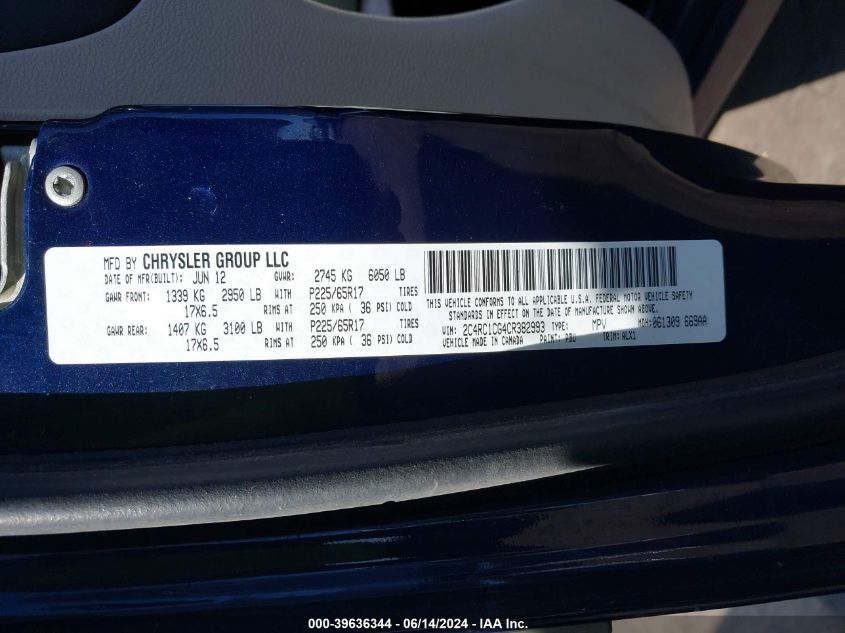 2012 Chrysler Town & Country Touring-L VIN: 2C4RC1CG4CR382993 Lot: 39636344