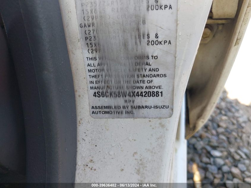 1999 Honda Passport Ex/Lx VIN: 4S6CK58W4X4420881 Lot: 39636482