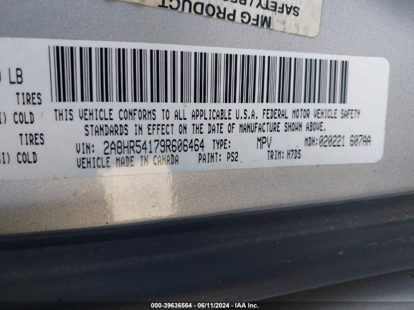 2009 Chrysler Town & Country Touring VIN: 2A8HR54179R606464 Lot: 39636564