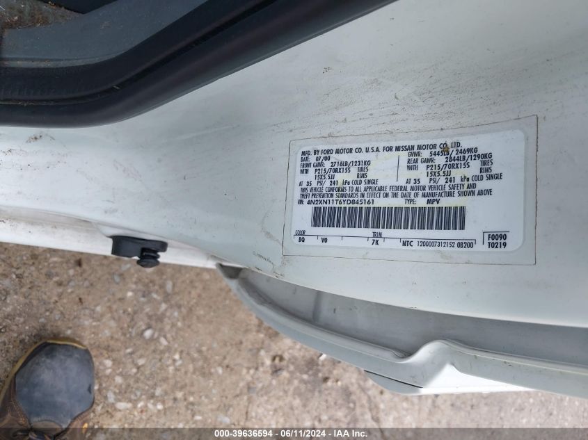 2000 Nissan Quest VIN: 4N2XN11T6YD845161 Lot: 39636594