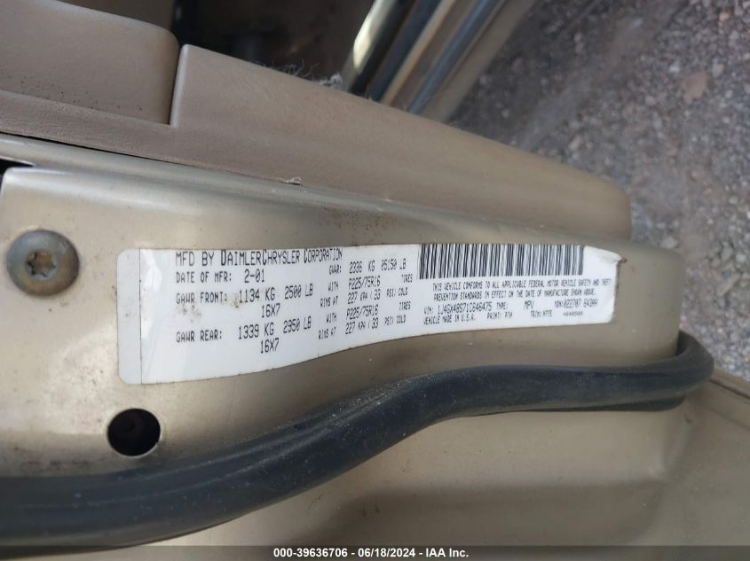 2001 Jeep Grand Cherokee Laredo VIN: 1J4GX48S71C646475 Lot: 39636706