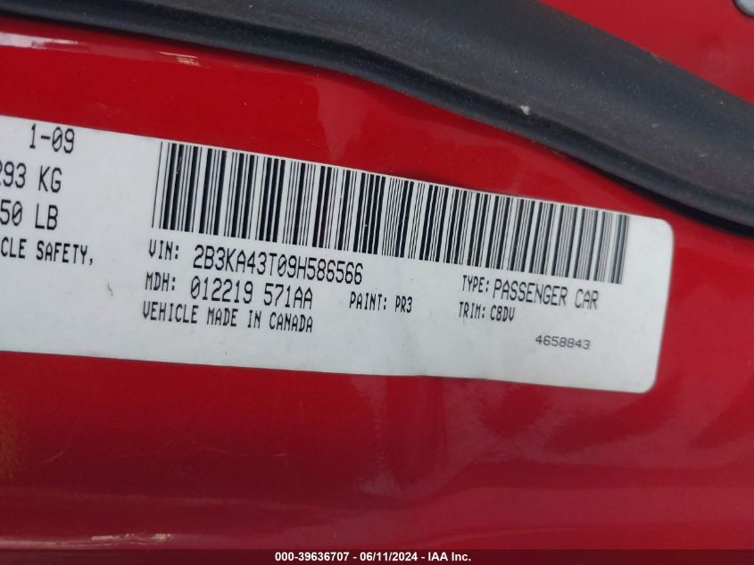 2009 Dodge Charger VIN: 2B3KA43T09H586566 Lot: 39636707