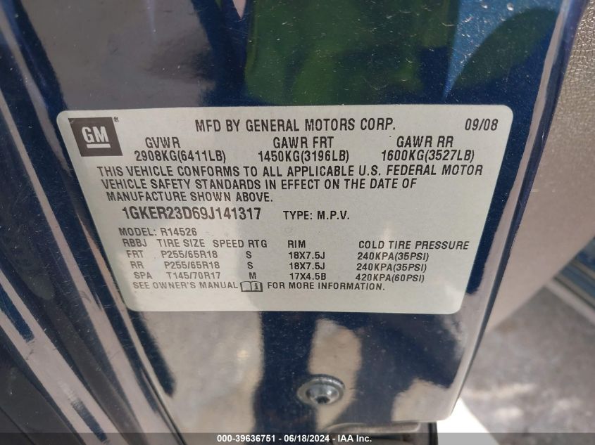 2009 GMC Acadia Slt-1 VIN: 1GKER23D69J141317 Lot: 39636751