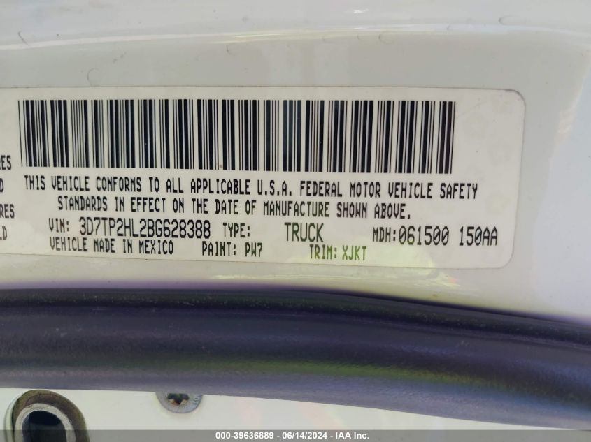 2011 Ram Ram 2500 Laramie Longhorn VIN: 3D7TP2HL2BG628388 Lot: 39636889