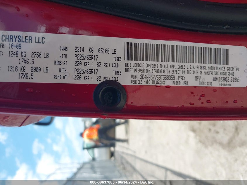 2009 Dodge Journey Sxt VIN: 3D4GG57V69T568359 Lot: 39637085