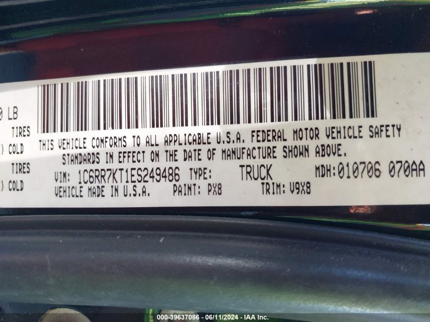 2014 Ram 1500 Express VIN: 1C6RR7KT1ES249486 Lot: 39637086